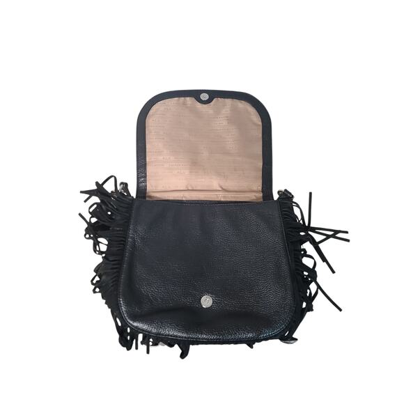 Lauren Ralph Lauren Pebble Leather Saddle Fringe Crossbody Bag Black GUC Flap - Picture 4 of 9